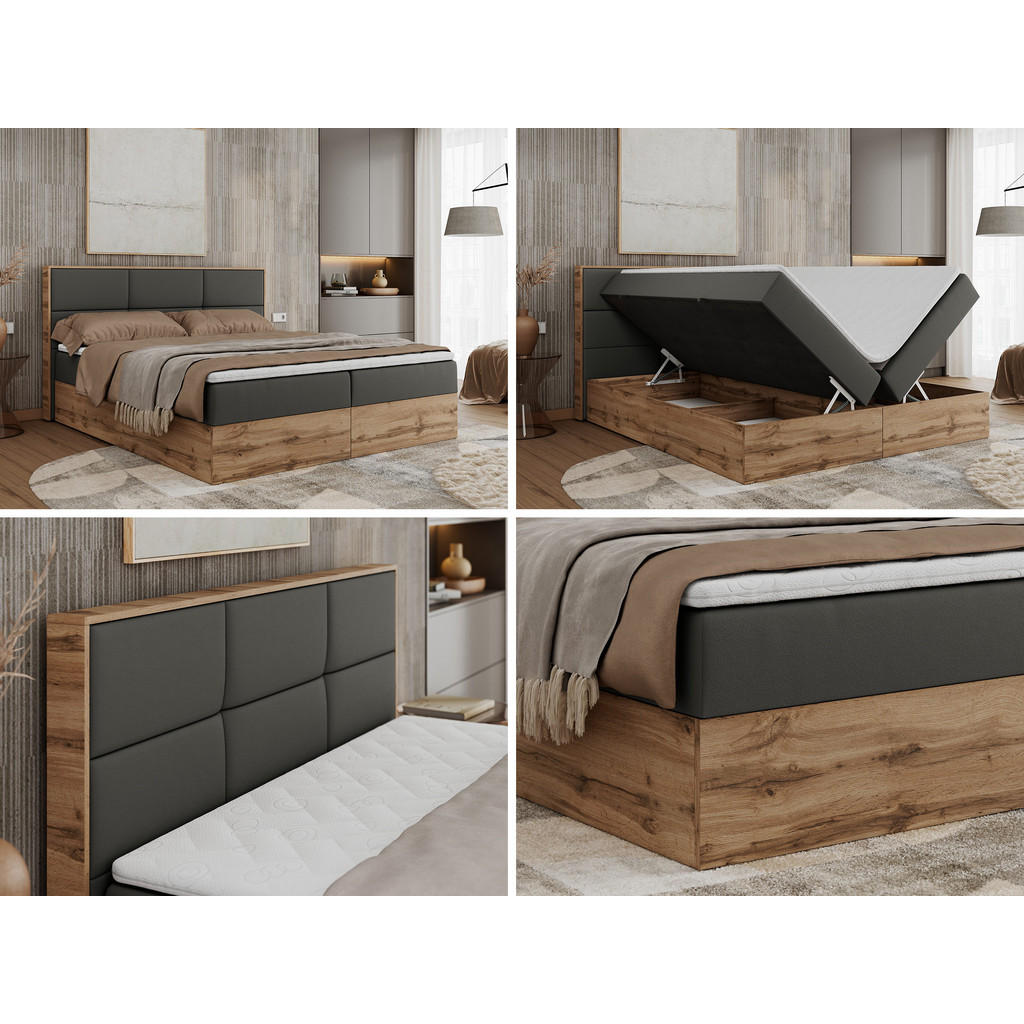 Thumbnail - MKS Boxbett, Dunkelgrau, Textil, 2-Sitzer, H4, 7-Zonen, Rechteckig, 140x200 cm, Schlafzimmer, Betten, Boxspringbetten