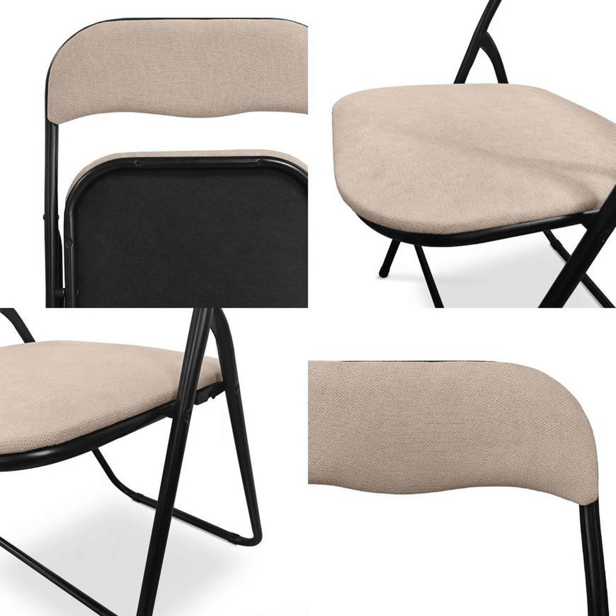 KLAPPSTÜHLE 6er-Set gepolstert, beiger Stoff und schwarze Metallbeine - Greta - Beige/Schwarz, Textil/Metall (44/78/46cm) - Sicaan