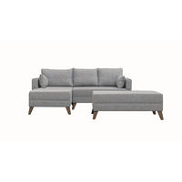 ECKSOFA mit Hocker als Schlaffläche, perfekt für kleine Räume - Walnussfarben/Braun, Holz/Kunststoff (205/140cm) - myHomelando