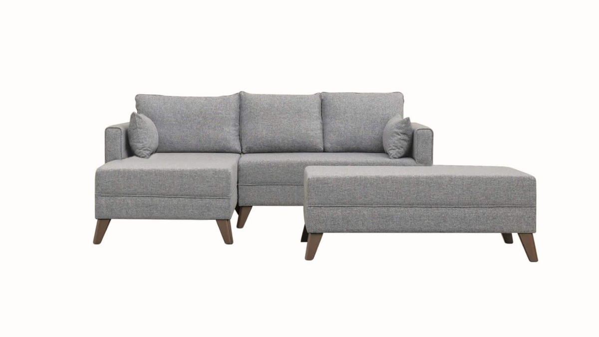 ECKSOFA mit Hocker als Schlaffläche, perfekt für kleine Räume - Walnussfarben/Braun, Holz/Kunststoff (205/140cm) - myHomelando
