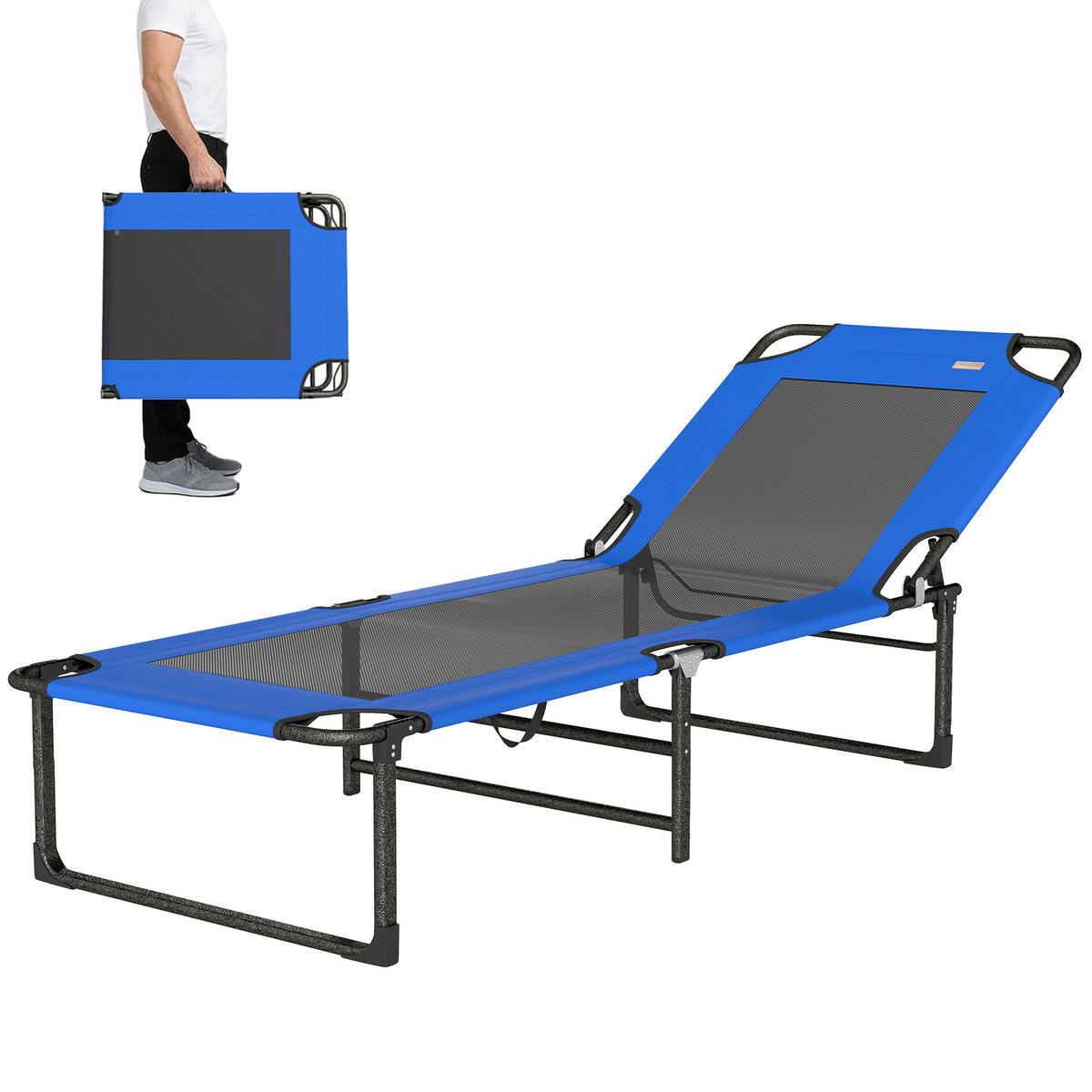 SONNENLIEGE Klappbare mit 4-fach verstellbarer Rückenlehne Griffen,120 kg 175x58x68 cm ,Blau - Blau, Metall (58/68/175cm) - Vallsero