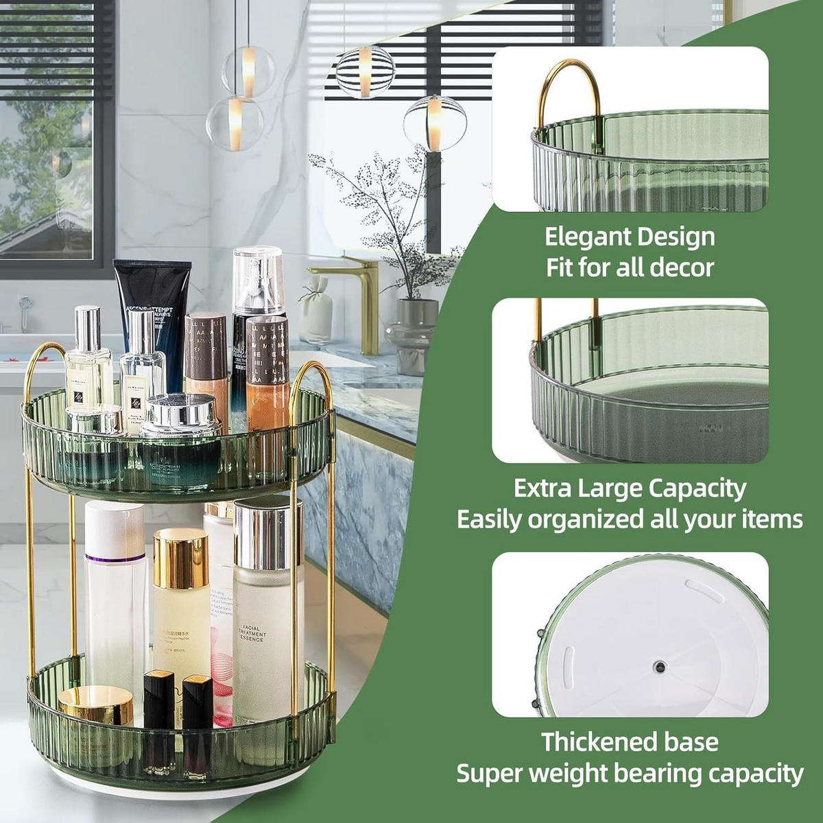KOSMETIK-ORGANIZER, drehbar, 2-stöckig, grün，23/23/32cm - Grün, Kunststoff (23.5/10.5/23.5cm)