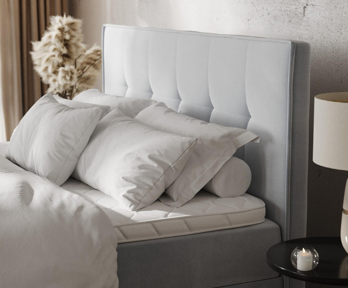 BOXBETT Tivra 180/200 cm Hellgrau im Paros Stoff - Hellgrau/Schwarz, Holz/Holzwerkstoff (180/200cm) - AltaBeds