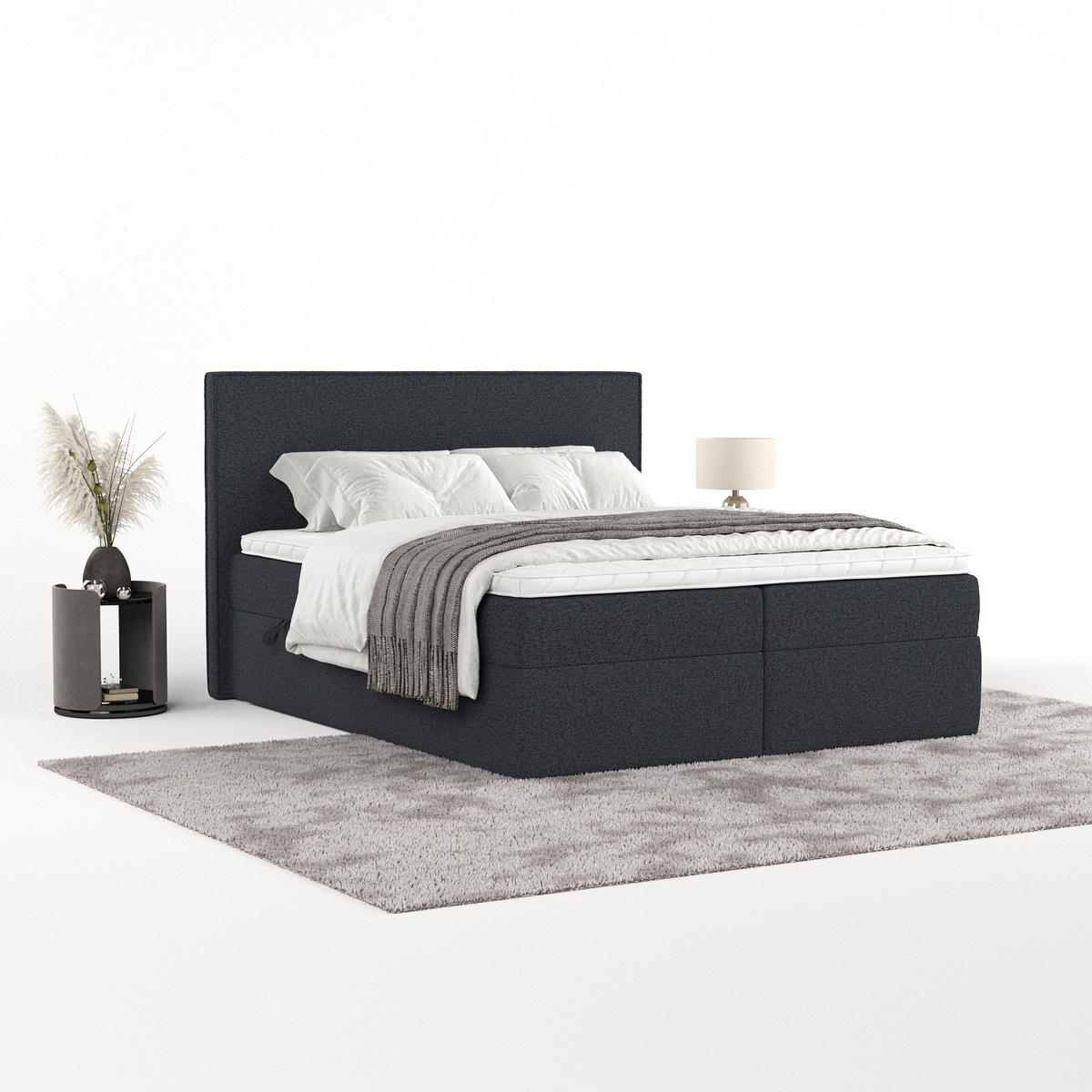 BOXBETT Nuvia 160/200 cm Anthrazit im Riva Stoff - Anthrazit/Schwarz, Holz/Holzwerkstoff (160/200cm) - AltaBeds
