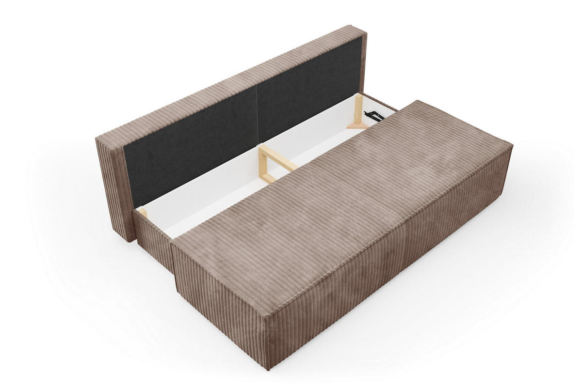 BETTSOFA TESSO Braun Kordstoff mit Schlaffunktion - Braun, Holz (202/74/94cm) - MASSENO