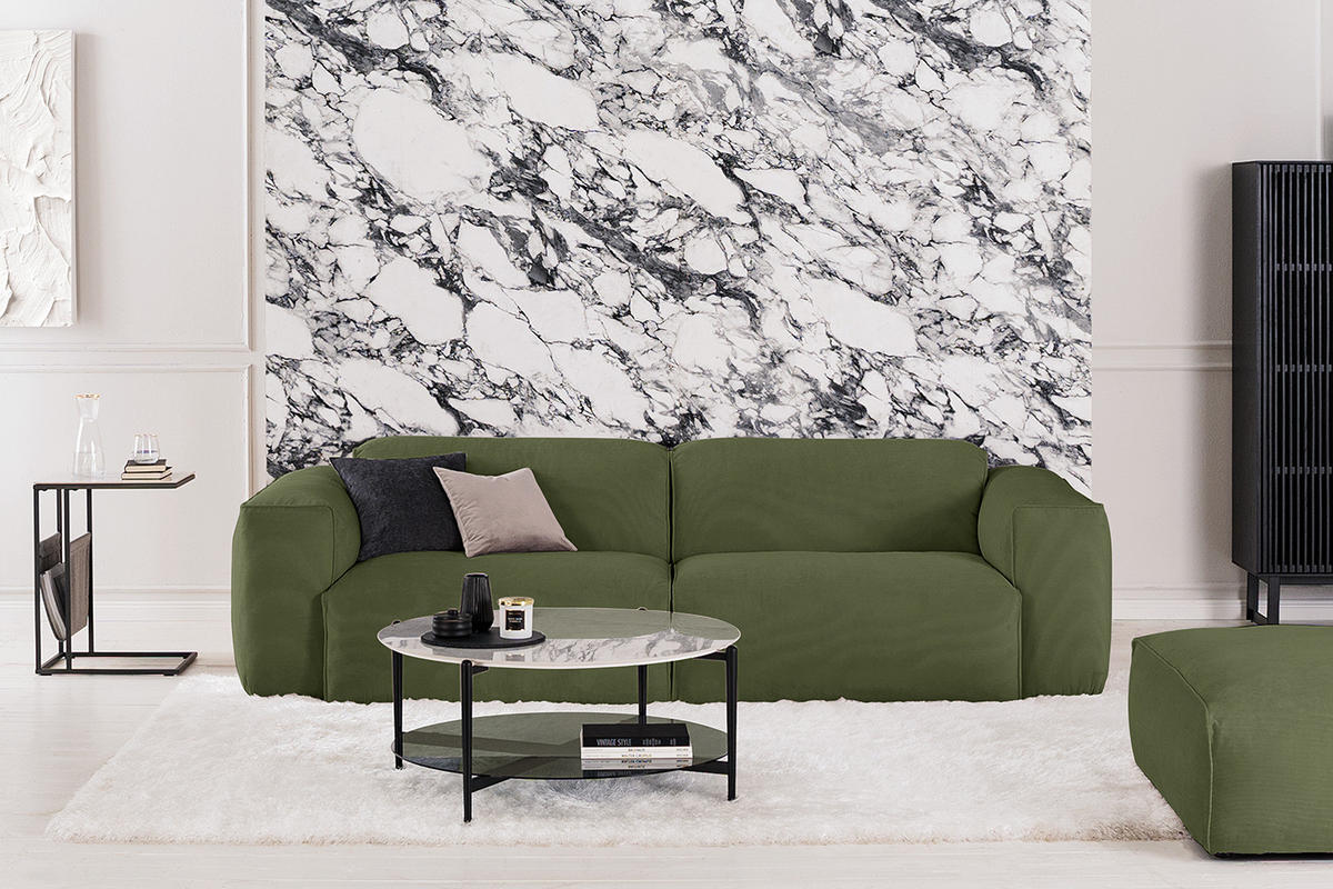 3-SITZER SOFA - Dunkelgrün/Schwarz, Textil (251/71/102cm) - home24