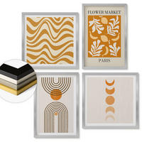 WANDBILDER 4er Set - 50x50 cm & 40x60 cm Silberner Rahmen - Geometrische Pflanzenmuster - Silberfarben, Kunststoff (50/50cm) - ArtPrintCave