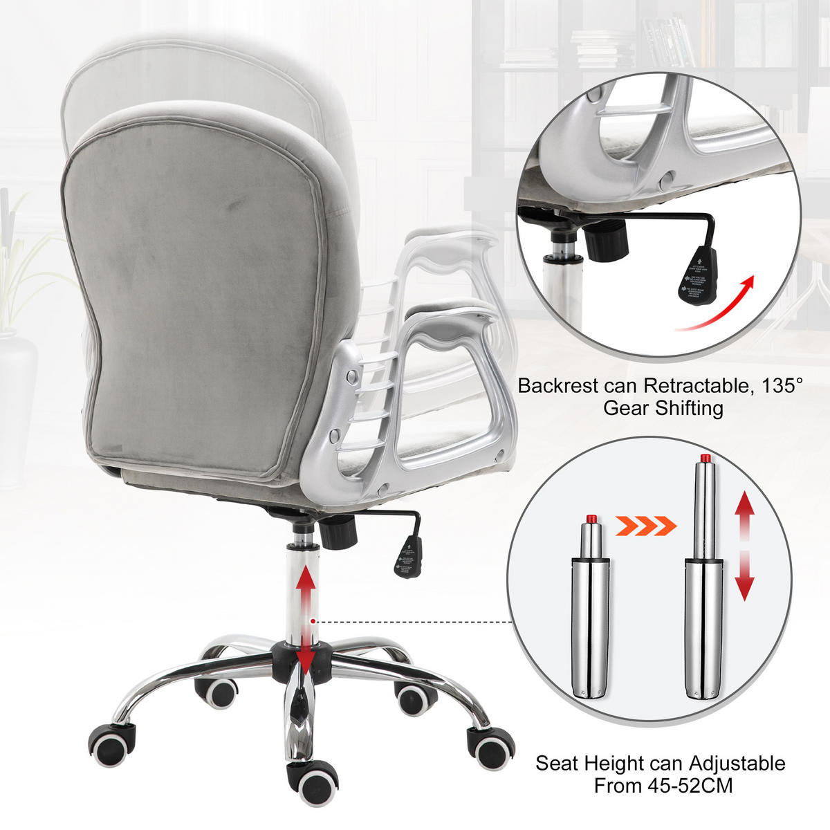BÜROSTUHL, Grau, Polyester, Stahl - Grau, Kunststoff (105/60/60.5cm) - Vinsetto
