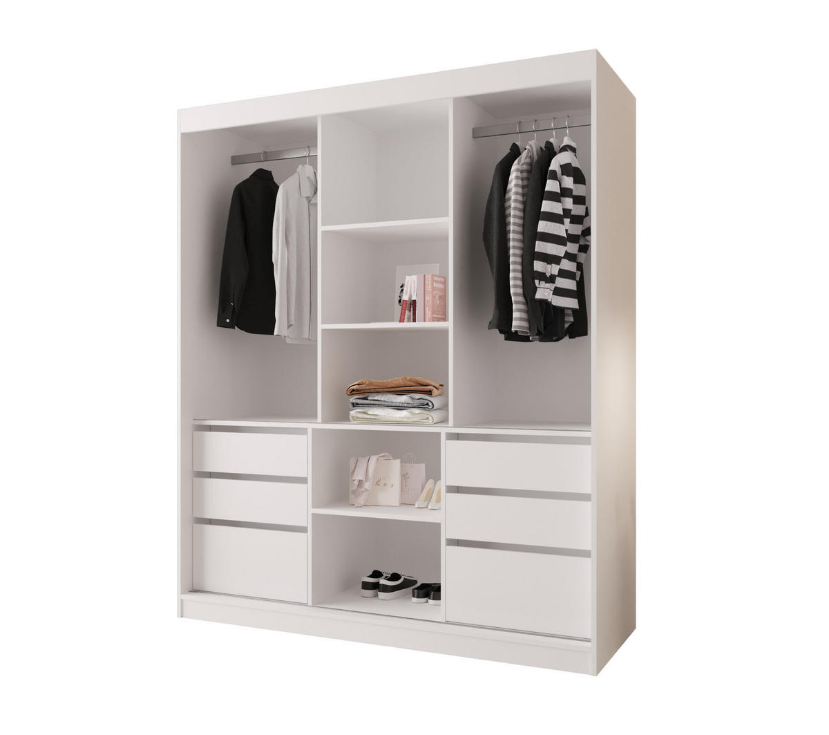SCHIEBETÜRENSCHRANK PARMA 180, 2-türig Kleiderschrank mit 1 Spiegel, Moderne Garderobe, Schrank in Größe: 180 x 216 x 65 cm - Weiß, Holzwerkstoff (180/216/65cm) - O-Sofa