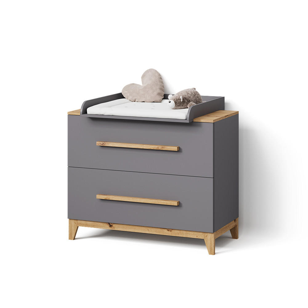 WICKELKOMMODE Mailo Grau/Artisan mit 2 Schubladen - Eiche Artisan/Grau, Holzwerkstoff (108/98/70cm) - Livinity®