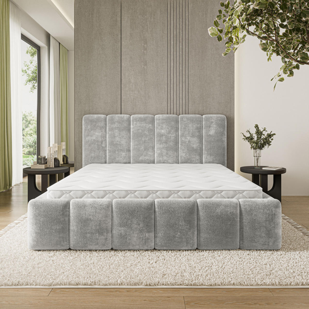 POLSTERBETT ATTORA LM 160x200 cm mit Bettkästen - Hellgrau - Hellgrau, Holz (160/200cm) - MASSENO