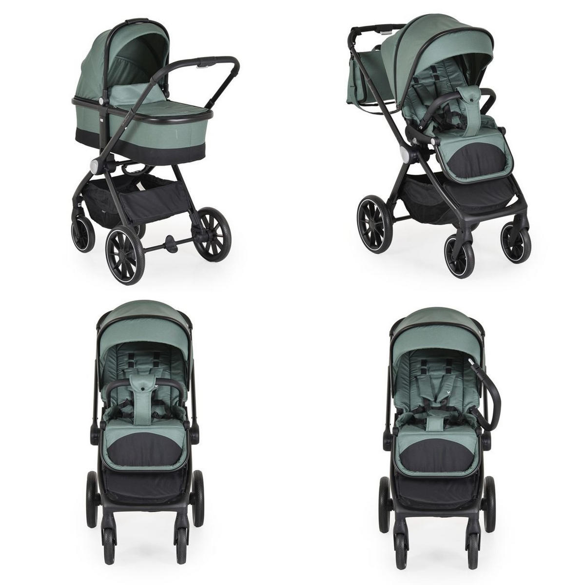 KOMBIKINDERWAGEN Christiano 3 in 1 grün Babywanne Babyschale klappbar Tasche - Grün, Metall (80/61/104cm) - Cangaroo