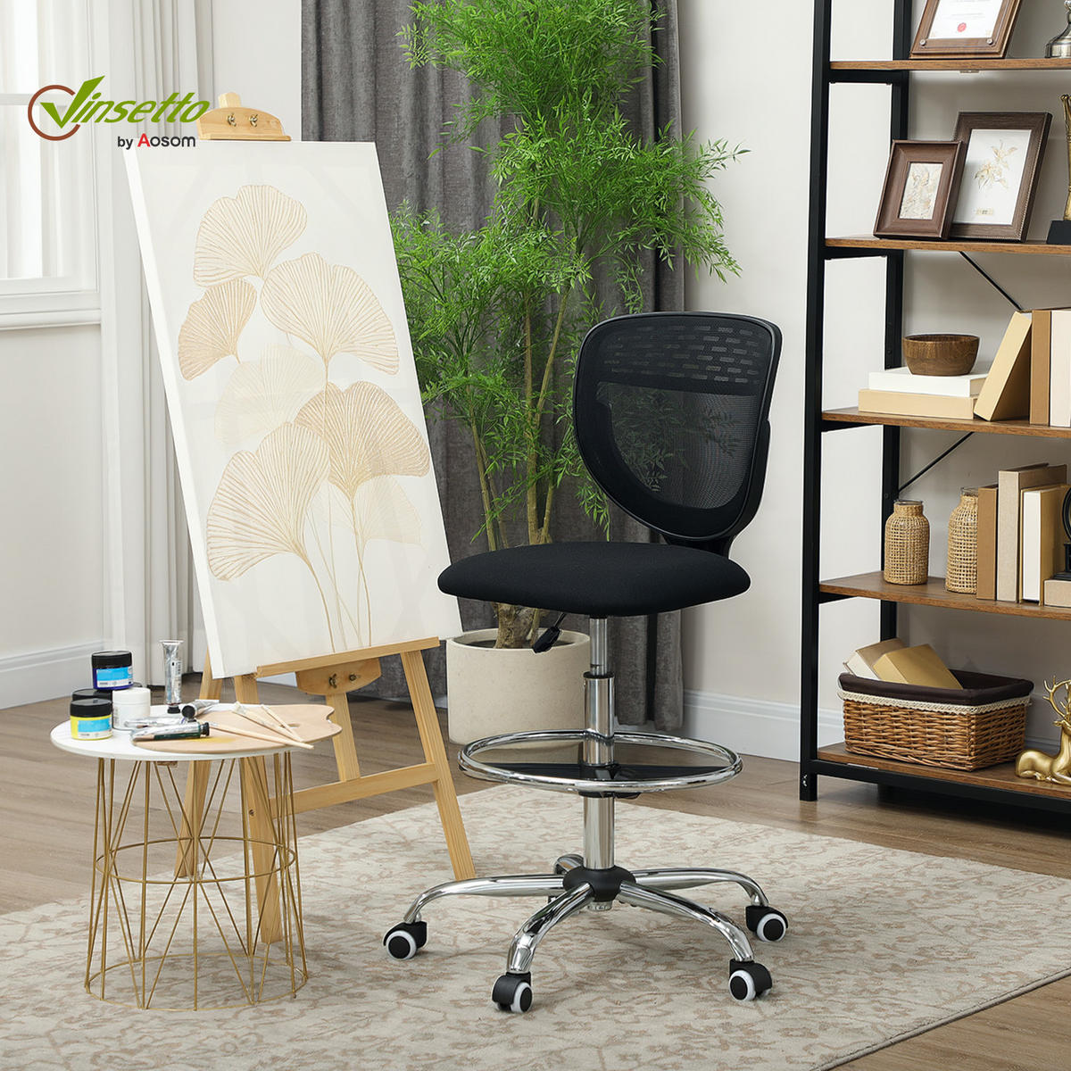 BÜROSTUHL Ergonomischer Schreibtischstuhl mit verstellbarer Fußring Schwarz - Schwarz, Kunststoff (59/126/59cm) - Vinsetto