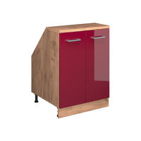 KUCHYNSKÁ SKRIŇA PRE ŠIKMÉ STRECHY R-Line Červený vysoký lesk 60 cm s 2 dverami, korpus skrine hĺbka 60 cm - dub medový/červená, kompozitné drevo (60/83.8/60cm) - Vicco