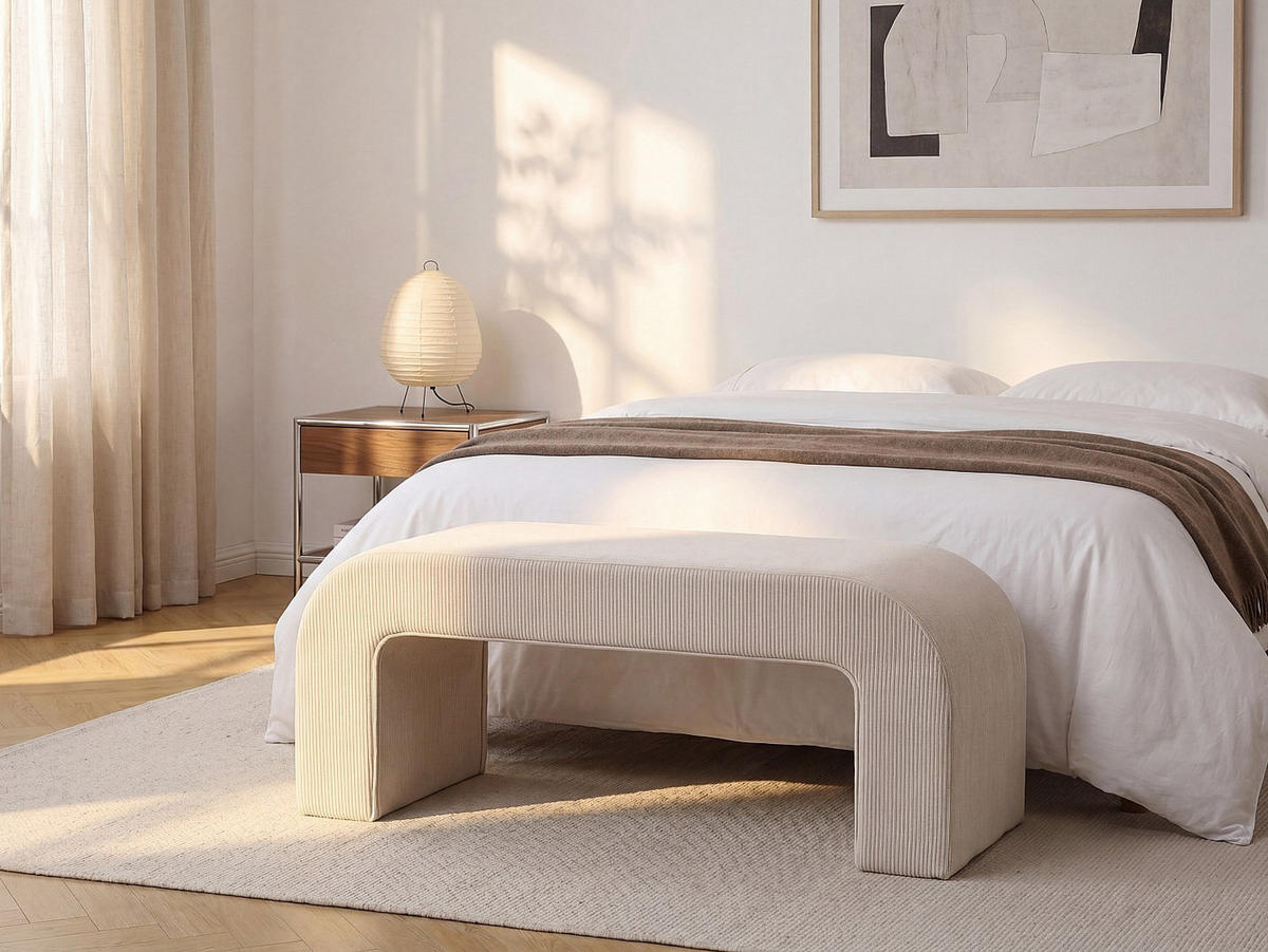 SITZBANK - 110 cm x 41 cm - samt - cremefarben Calvelo - Creme, Textil (110/46/41cm) - Vente-Unique