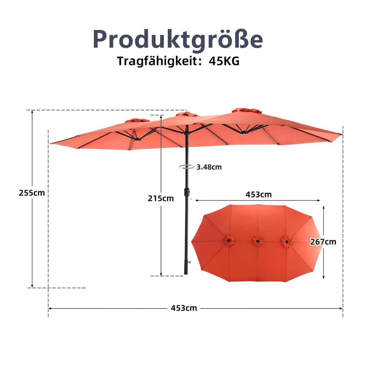 SONNENSCHIRM 453x267cm,Aluminium,Sonnenschutz,Orange - Orange, Metall (453/267cm) - LVHOM