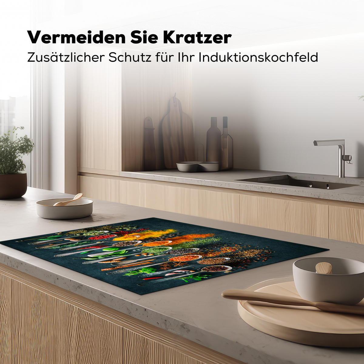 HERDABDECKPLATTE Kräuter - Gewürze - Löffel 77x59 cm - Multicolor, Kunststoff (77/59/0.2cm) - MuchoWow