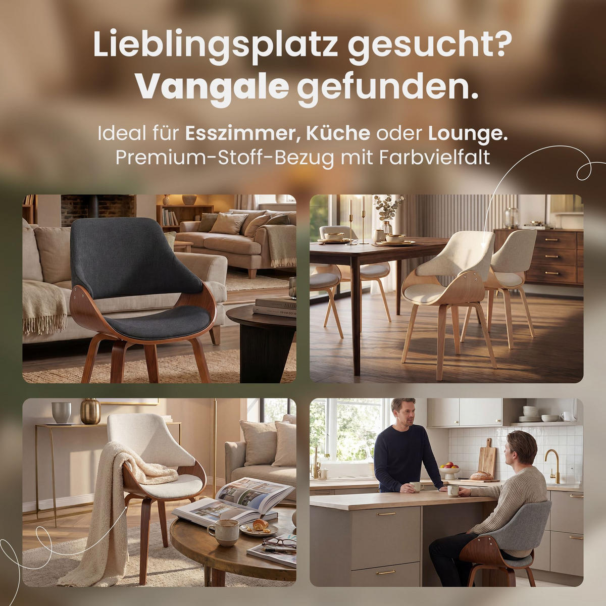 ESSZIMMERSTUHL Stoff Walnuss/Creme - Walnussfarben/Creme, Holz/Textil (52/86/54cm) - CLP
