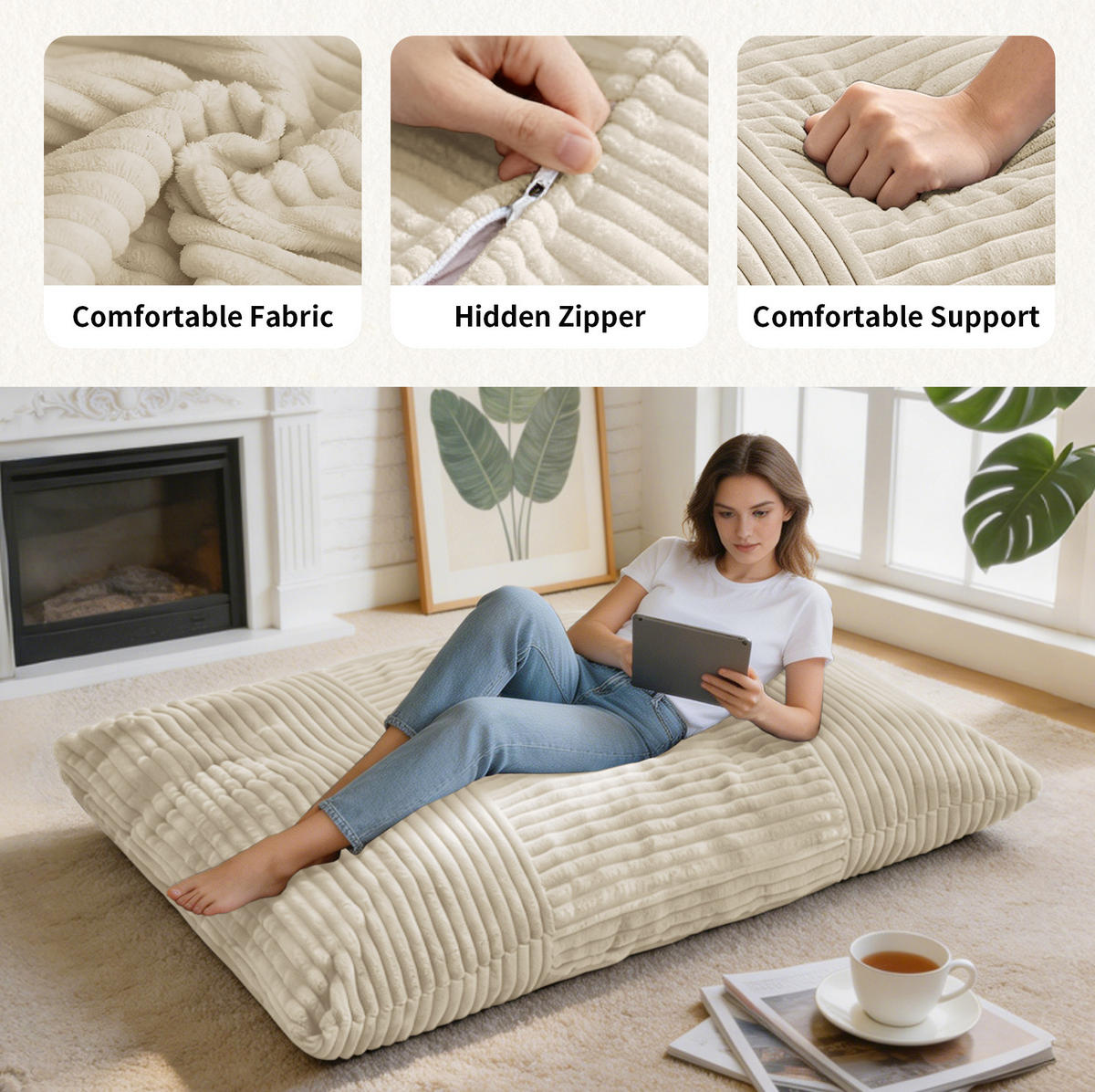 SITZSACK 3-in-1 Weiß Cord - Weiß, Kunststoff (125/10/180cm) - Meubliv