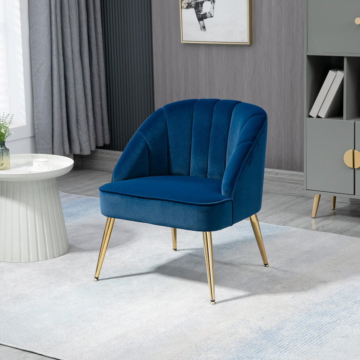OHRENSESSEL Loungesessel Polstersessel mit Samtoptik Relaxsessel für Wohnzimmer - Blau, Kunststoff (64/77/65cm) - HOMCOM