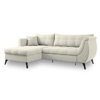 ECKSOFA MOLLIS Creme Geflochtener-Stoff mit Schlaffunktion - Creme, Holz (241/154cm) - MASSENO