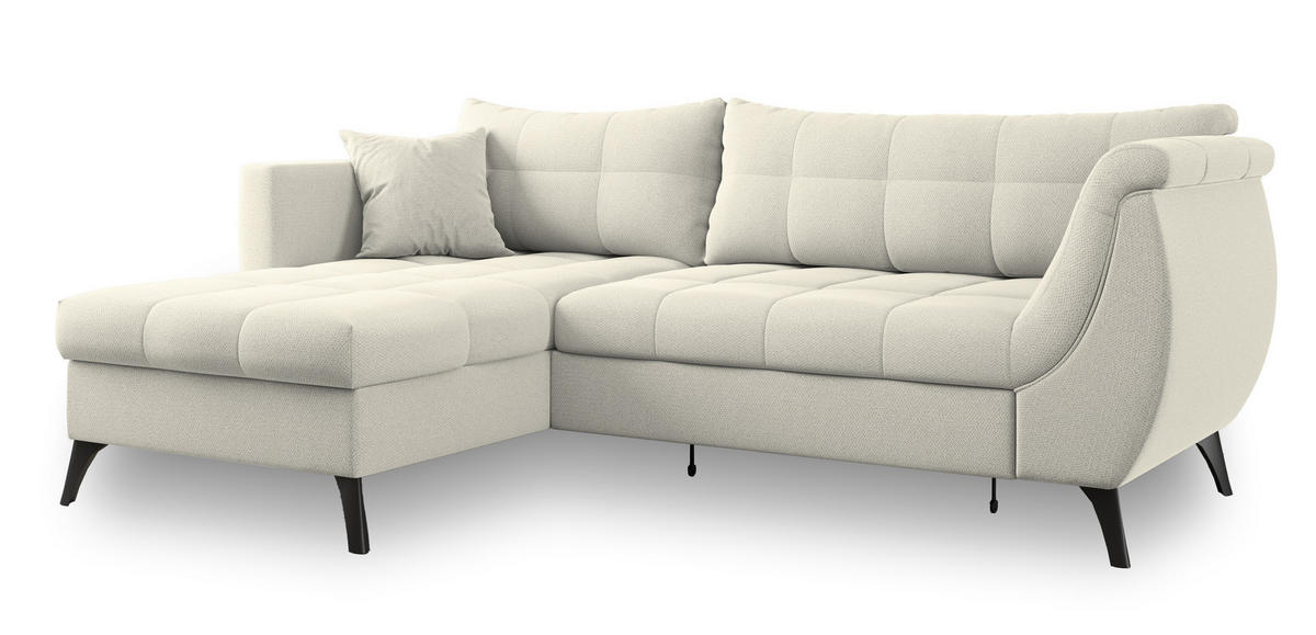ECKSOFA MOLLIS Creme Geflochtener-Stoff mit Schlaffunktion - Creme, Holz (241/154cm) - MASSENO