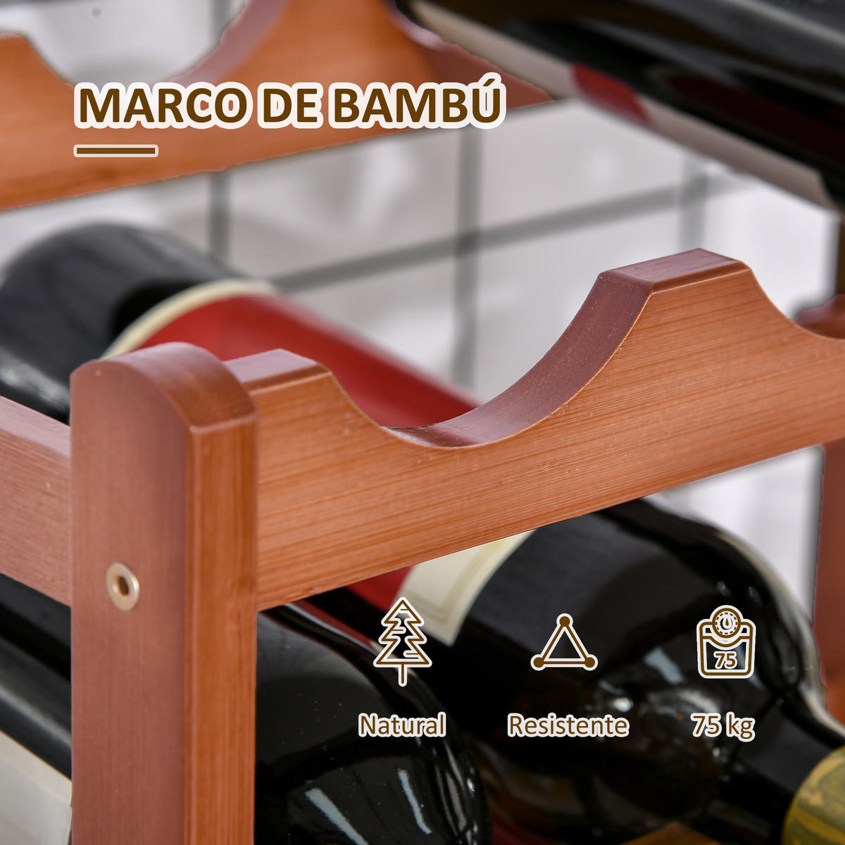 WEINREGAL, 4-stöckig, Bambusholz, 16 Flaschen, 75kg, braun, 43x23,5x38cm - Multicolor, Metall (43/38/23.5cm) - FORIOUS