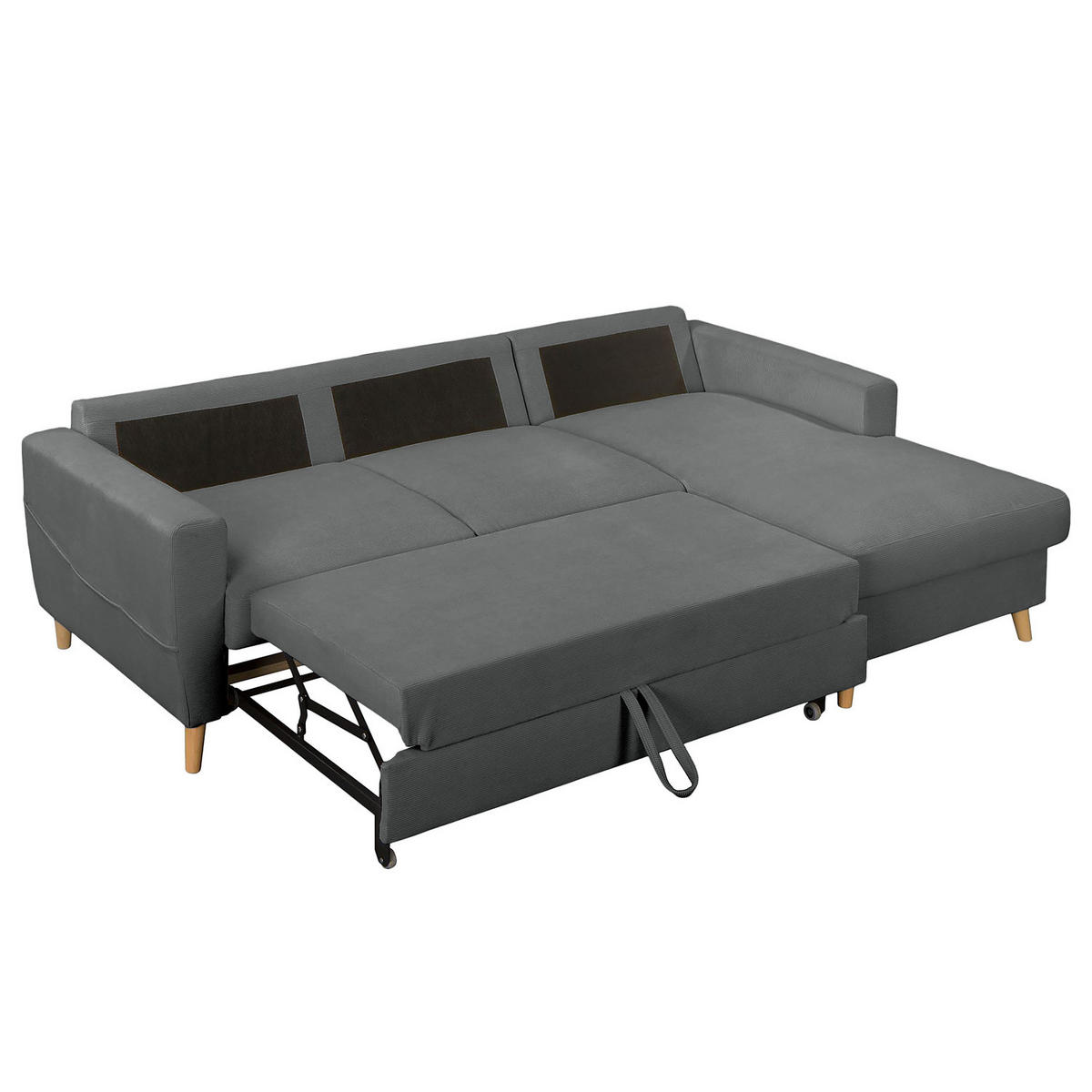ECKSOFA mit Longchair - Anthrazit/Braun, Holz/Textil (223/148cm) - home24