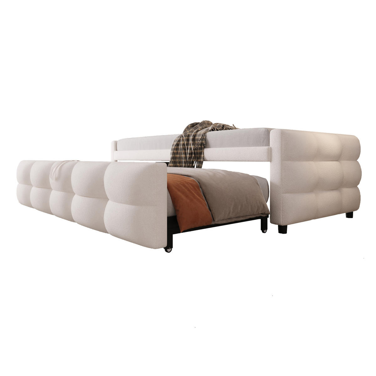 BETT ausziehbar 90/180x190 cm Teddy Beige - Beige, Metall (90/200cm) - Meubliv