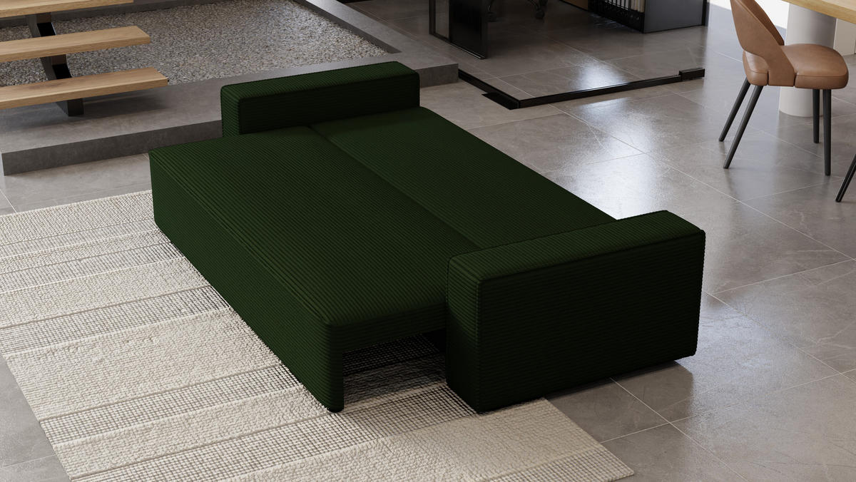 SOFA Vens mit Bettkasten und Schlaffunktion, Cordstoff - Dunkelgrün, Holzwerkstoff (242/85/95cm)
