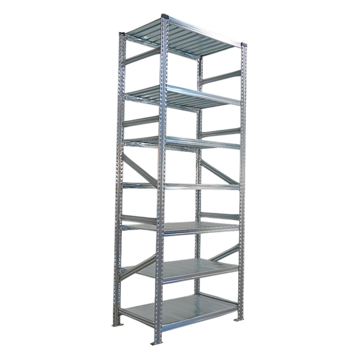 FACHBODENREGAL Proximo Stecksystem 250x360x60cm 7 Ebenen Beidseitig nutzbar Verzinkt - Silberfarben, Metall (360/250/60cm) - PROREGAL