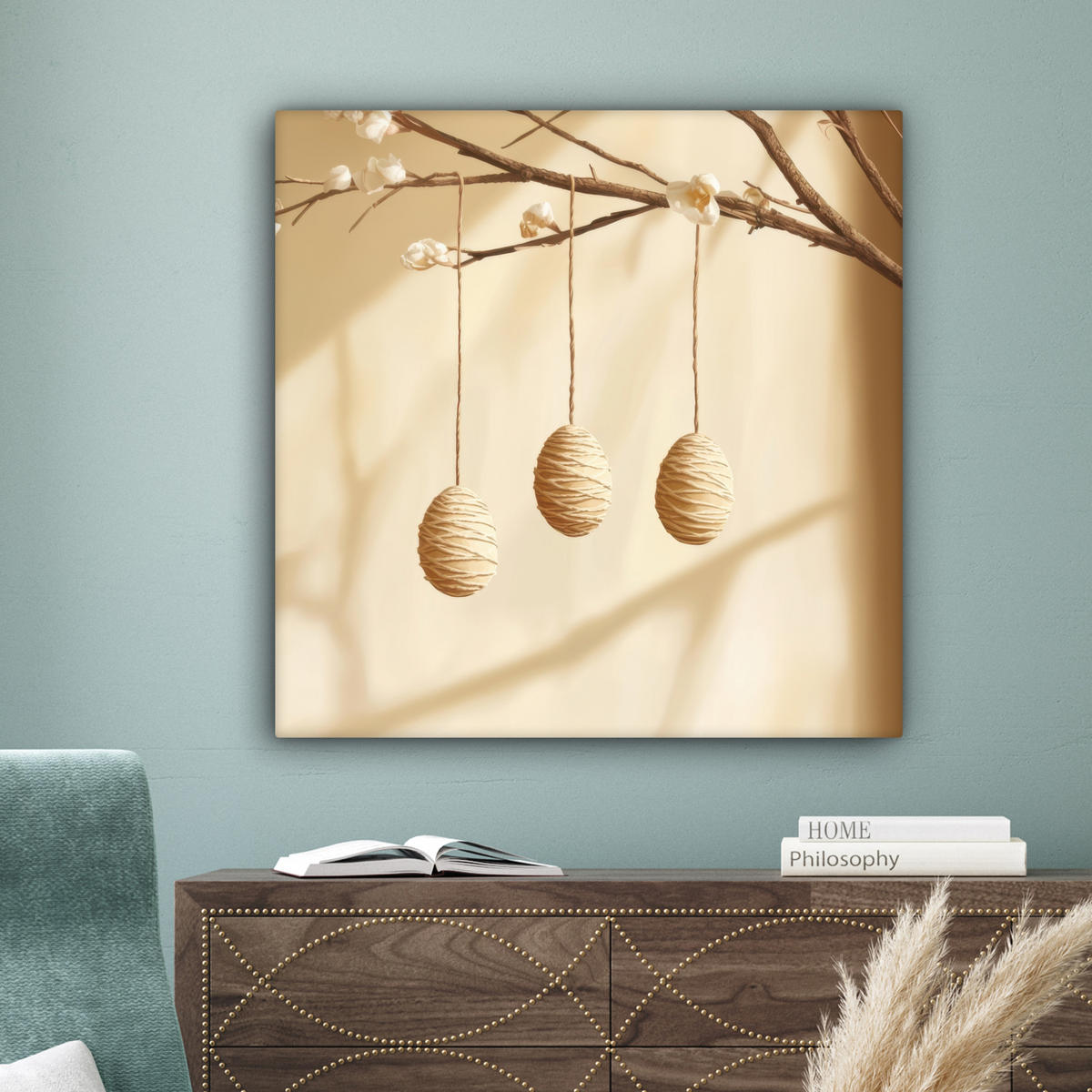 LEINWANDBILD Beige - Osterkuchen - Eier Deko Groß 90x90 cm - Beige, Textil (90/90cm) - MuchoWow