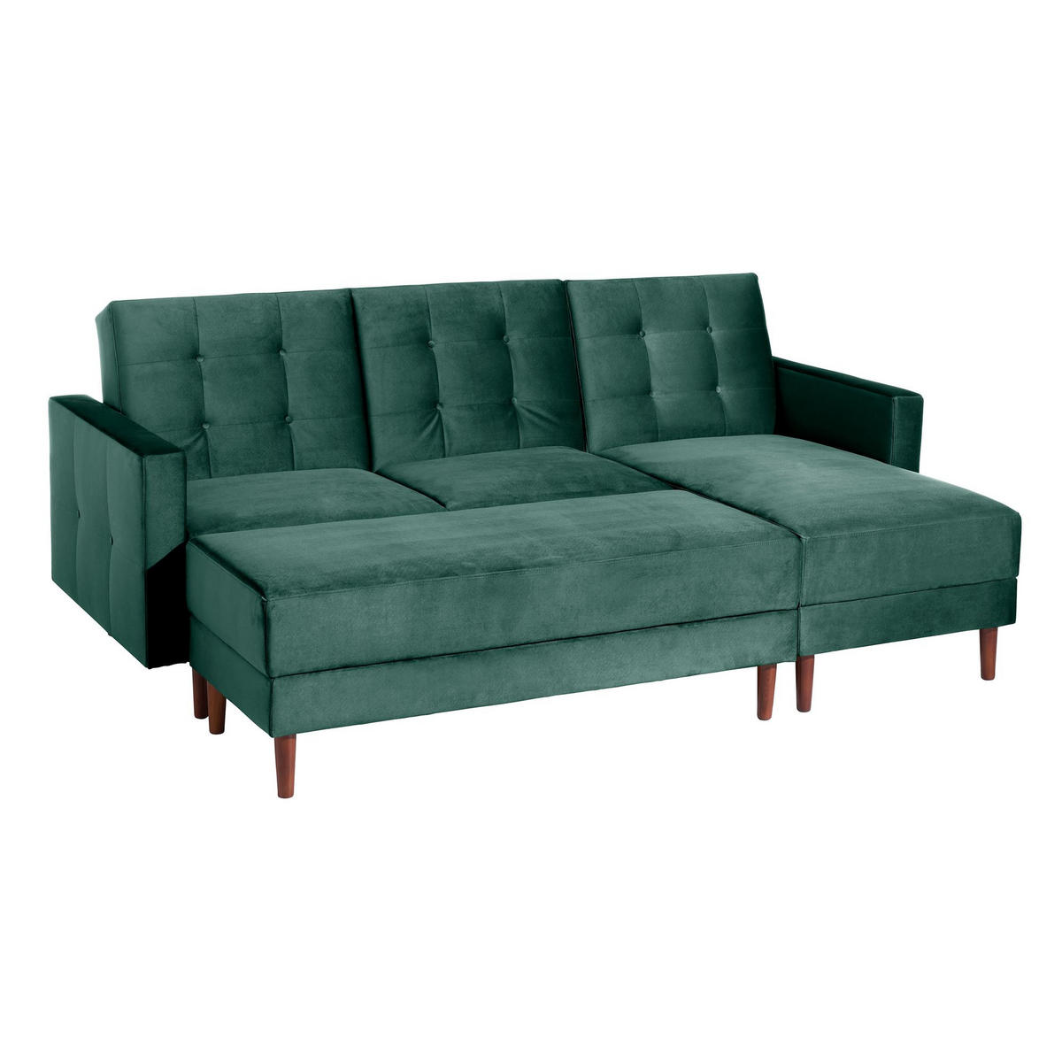FUNKTIONSSOFA mit Hocker Katunia Samtvelours grün - Grün, Kunststoff (222/92/144cm) - 58aufmkessel