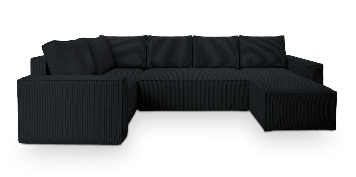 WOHNLANDSCHAFT NORENA L-S Schwarz Kordstoff mit Schlaffunktion - Schwarz, Holz (295/85/157.5cm) - MASSENO