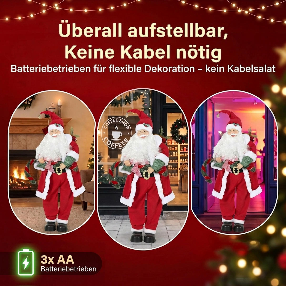 ANIMIERTER-WEIHNACHTSMANN Polyester Metall Rot - Rot, Textil (25/120/50cm) - HOMCOM