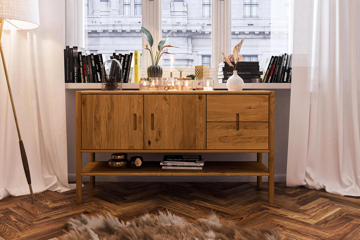 KOMMODE INA Wildeiche - Dunkelbraun, Holz (142/81/46cm) - byoak