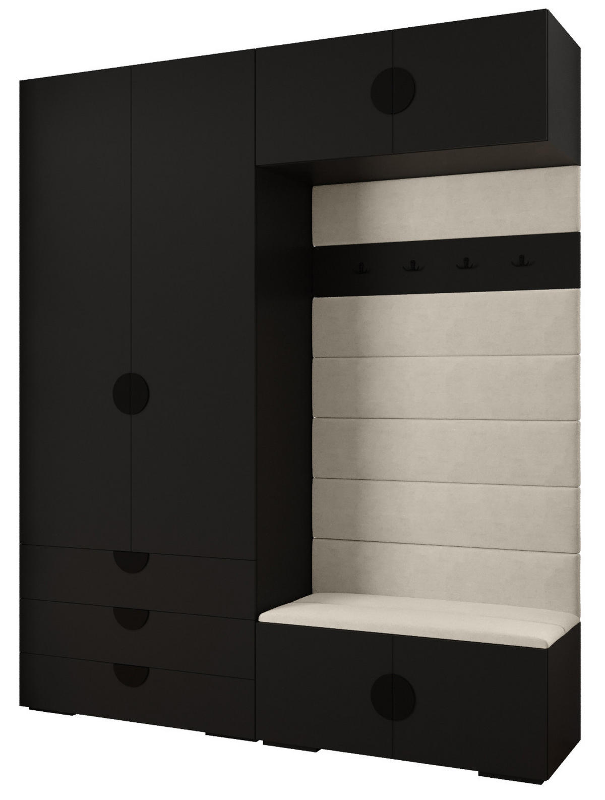 GARDEROBEN-SET 236,7/200/47 - Schwarz/Weiß, Holz/Kunststoff (200/236.7/47cm) - Abiks Möbel