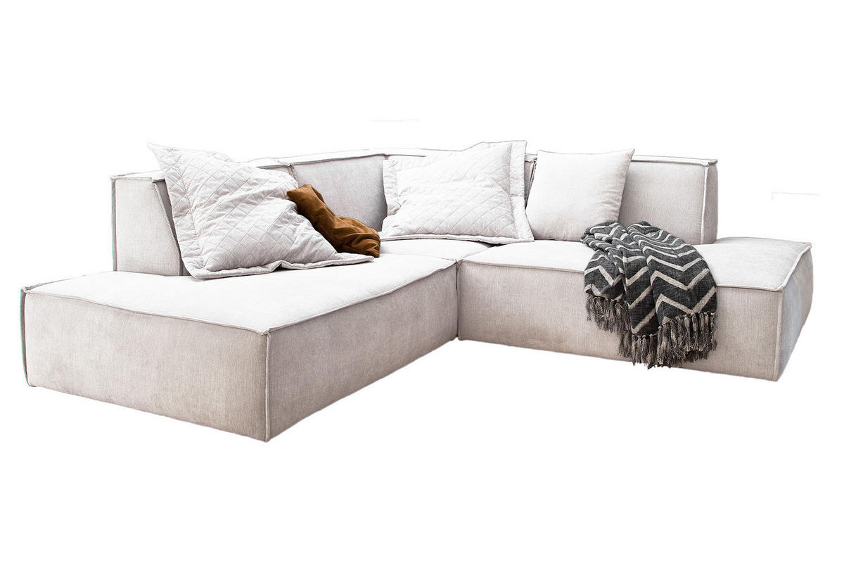 ECKSOFA SAMU Beige Webstoff - Beige/Schwarz, Textil (226/224cm) - KAWOLA