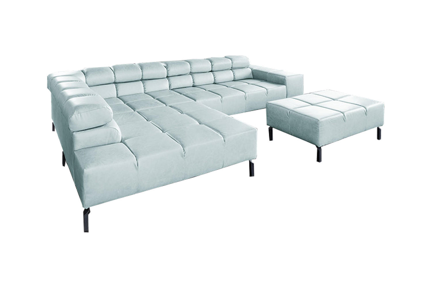 ECKSOFA NELSON Hellblau Leder Relaxfunktion - Schwarz/Hellblau, Leder/Metall (321/216cm) - KAWOLA