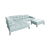 ECKSOFA NELSON Hellblau Leder Relaxfunktion - Schwarz/Hellblau, Leder/Metall (321/216cm) - KAWOLA