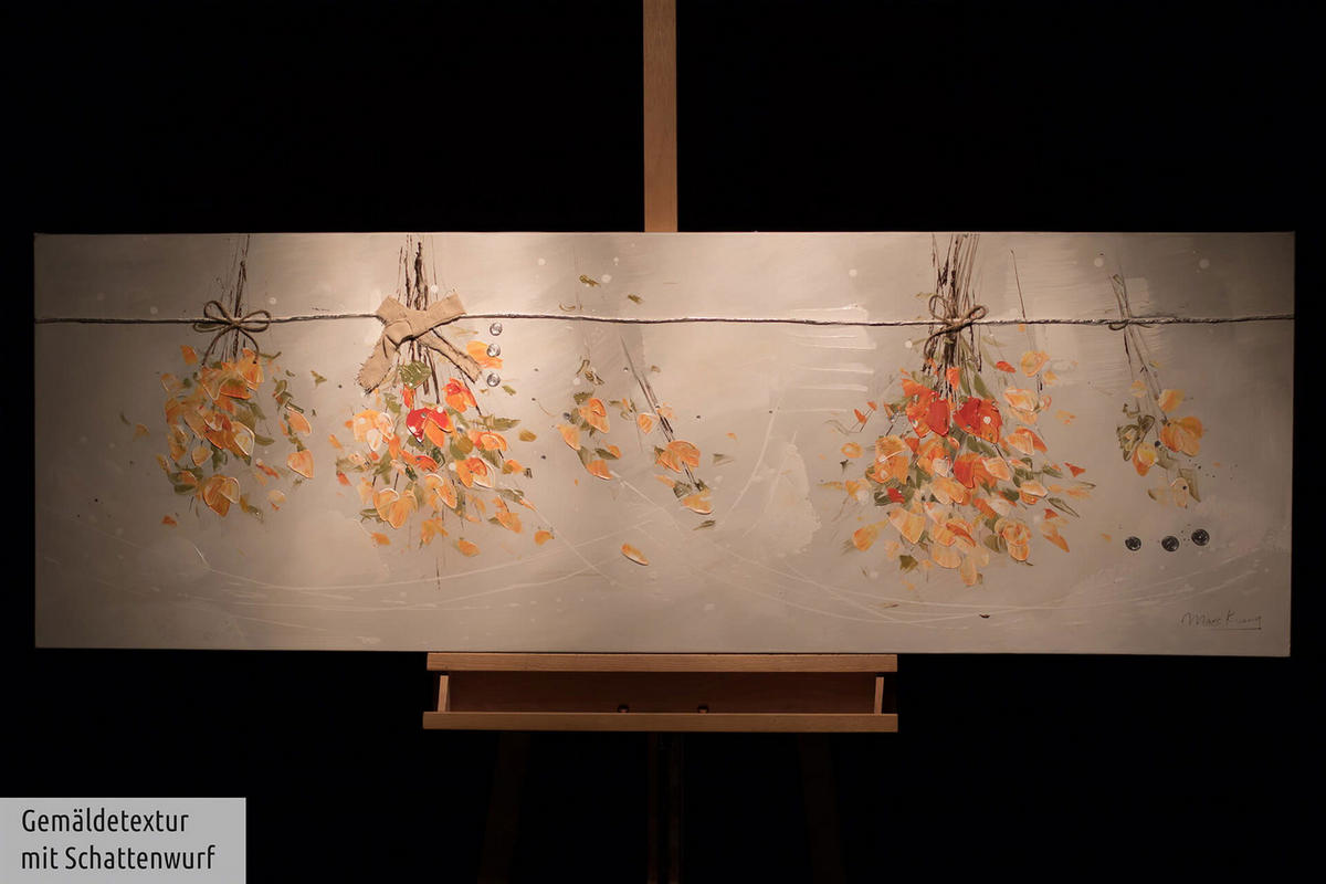 ACRYLBILD HANDGEMALT 150/50 cm - Weiß/Orange, Holz/Textil (150/50cm) - KUNSTLOFT