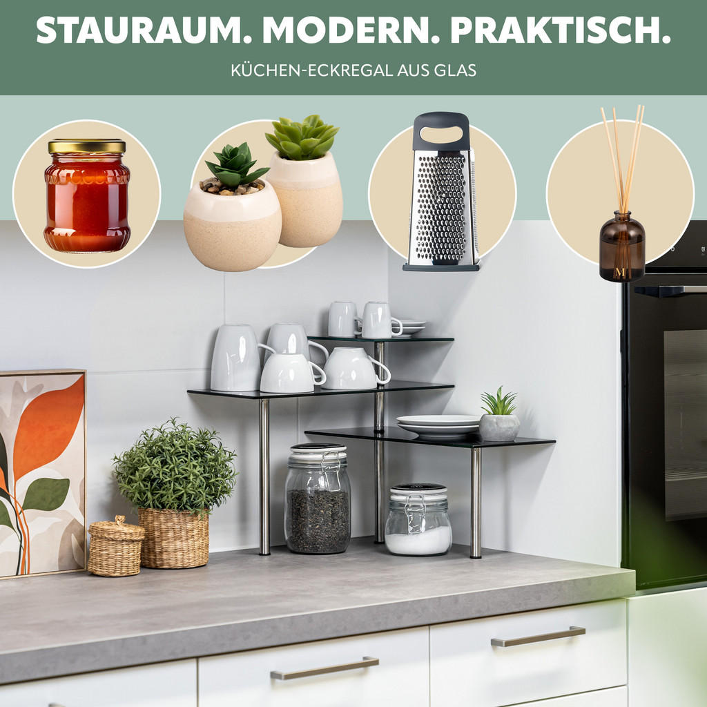 Thumbnail - bremermann Eckregal,, Schwarz, Glas, 42x34.5x42 cm, Küchenzubehör, Vorratsbehälter, Gewürzgläser