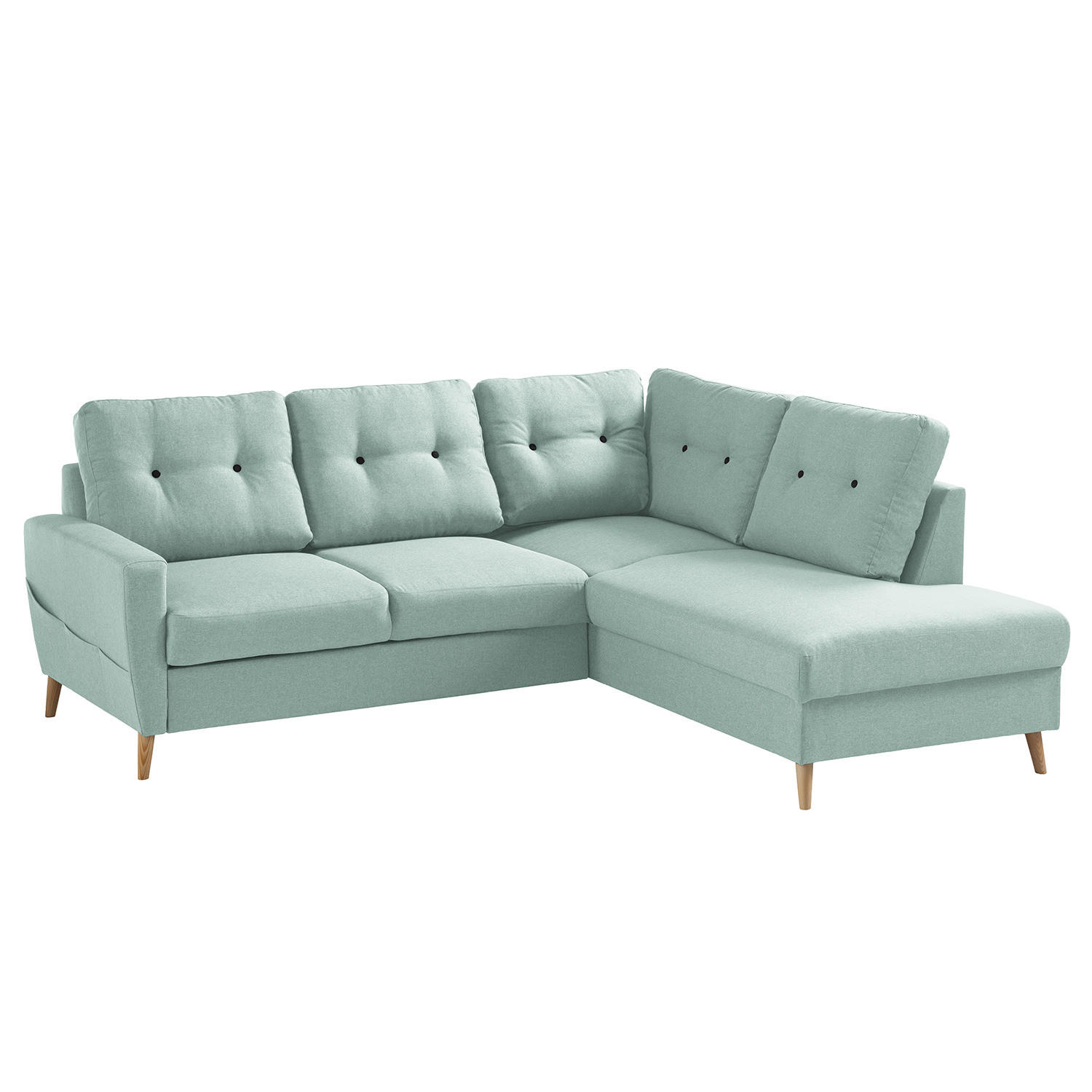 ECKSOFA mit Ottomane - Webstoff - Hellbraun/Mintgrün, Textil (230/200cm) - home24