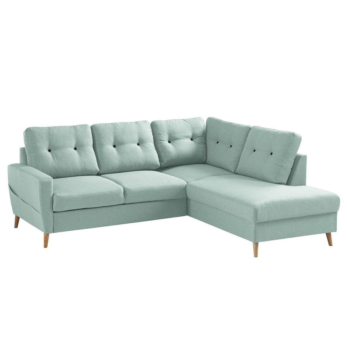ECKSOFA mit Ottomane - Webstoff - Hellbraun/Mintgrün, Textil (230/200cm) - home24
