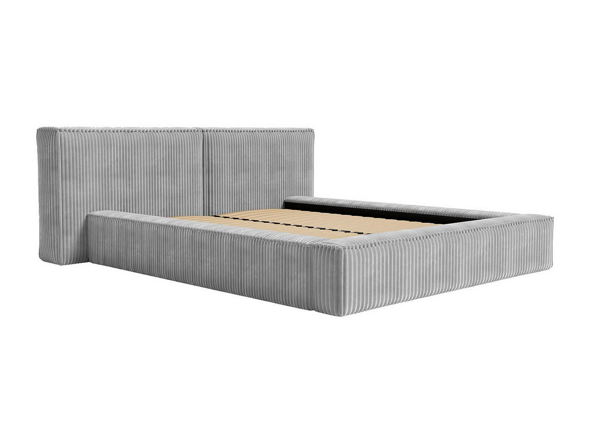 BETT mit Bettkasten - 2 Personen - Samt, Stoff - Hellgrau - - Hellgrau, Textil (160/200cm) - Vente-Unique