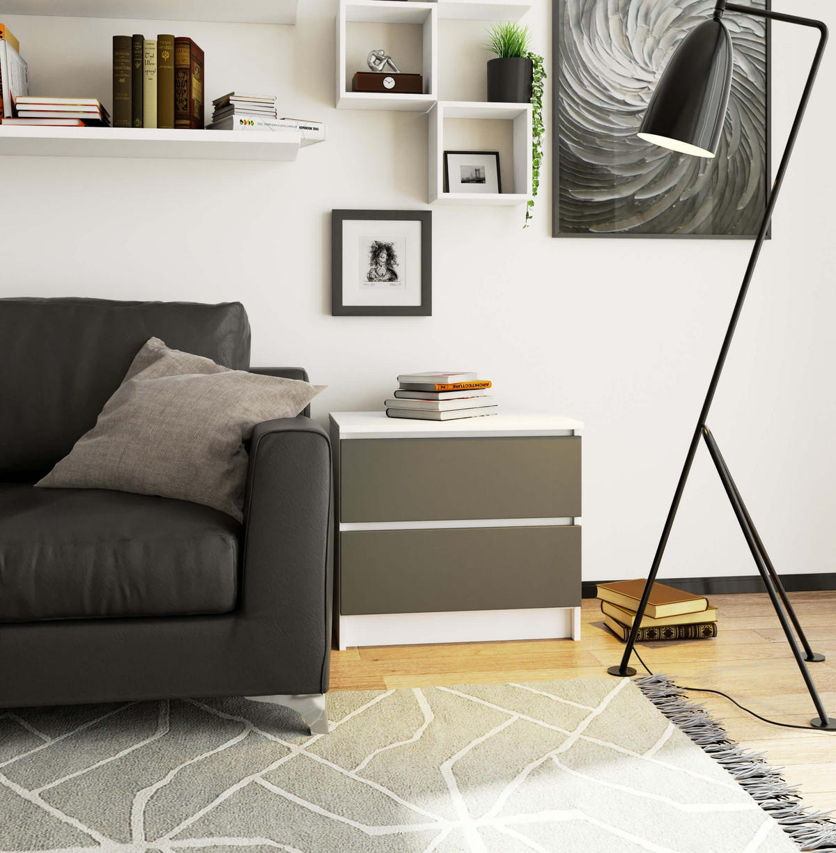 KOMMODE K60, Grau, 60x40x77 cm - Weiß/Grau, Holz (60/55/40cm) - Milordbikes