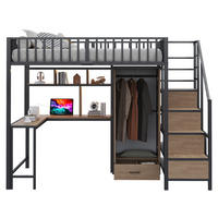 HOCHBETT 140/200 cm Schwarz aus Metall mit Schreibtisch und Stauraum - Schwarz, Metall (140/200cm) - OKMYHOME