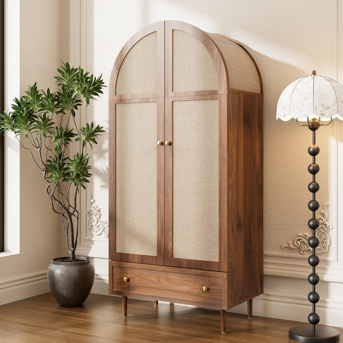 KLEIDERSCHRANK Holz Stoff Türen - Naturfarben, Holz (50/175/79cm) - LEBENLANG