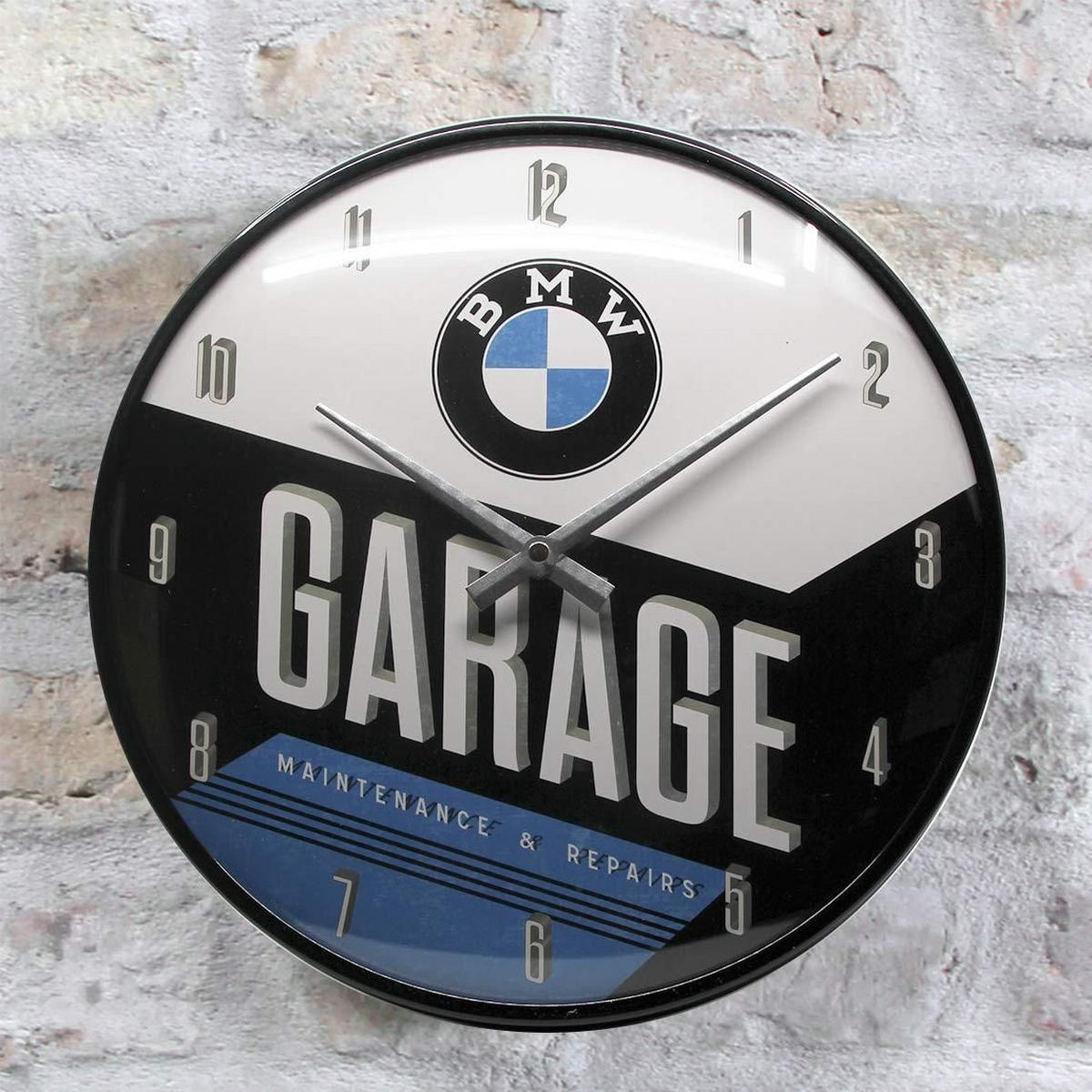 WANDUHR 31 cm BMW Garage - Schwarz/Weiß, Metall (31/31/5cm) - Nostalgic-Art