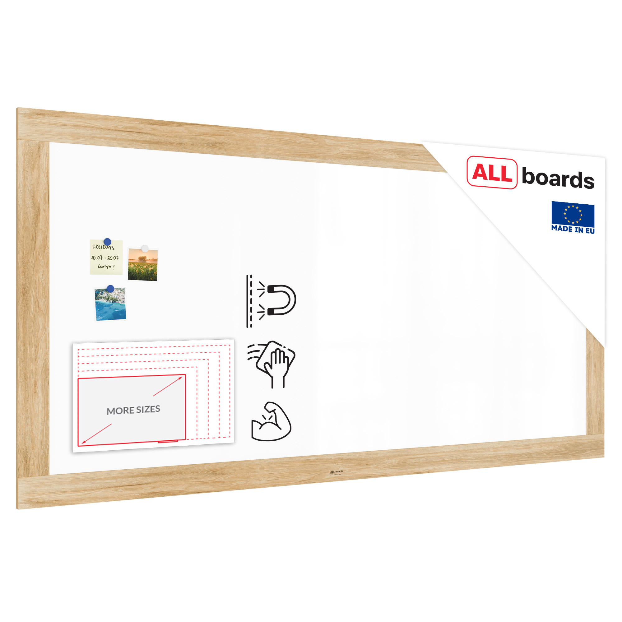 MAGNETISCHES Whiteboard, trocken abwischbar PREMIUM 200x100cm, massiver Rahmen im Eichendesign - Weiß, Metall (200/100/2cm) - ALLboards